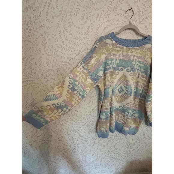 80's Vintage Pastel Geometric Lurex Rainbow Knit Sweater - Picture 5 of 9